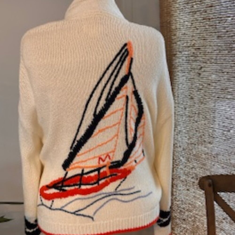 Maeve x Anthropologie White Knit Sailboat Cardigan - Size 1X ** NEVER WORN **